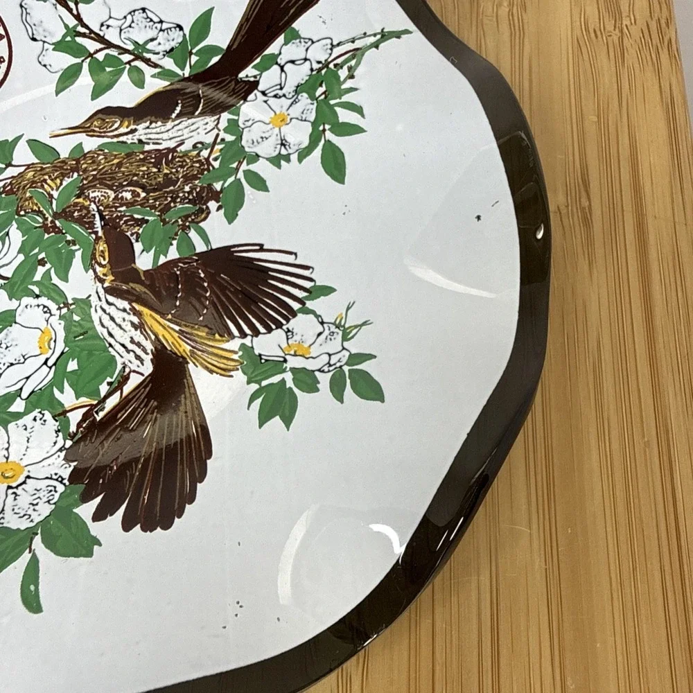 Vintage MCM Enamel Ashtray State Of Georgia Flower And Bird Round 5.5